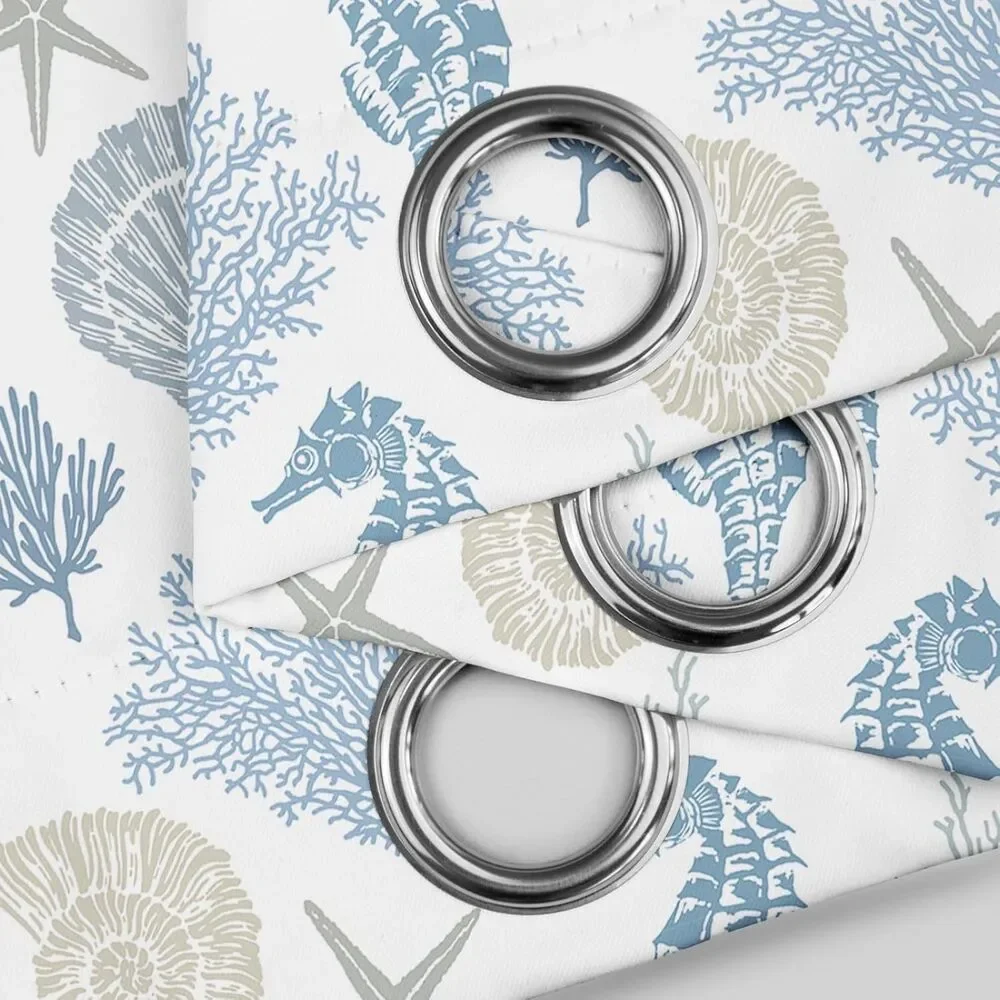 Set of 2 Panels, 52x96 Inches, Nautical Coastal Curtains (Blue and White)
